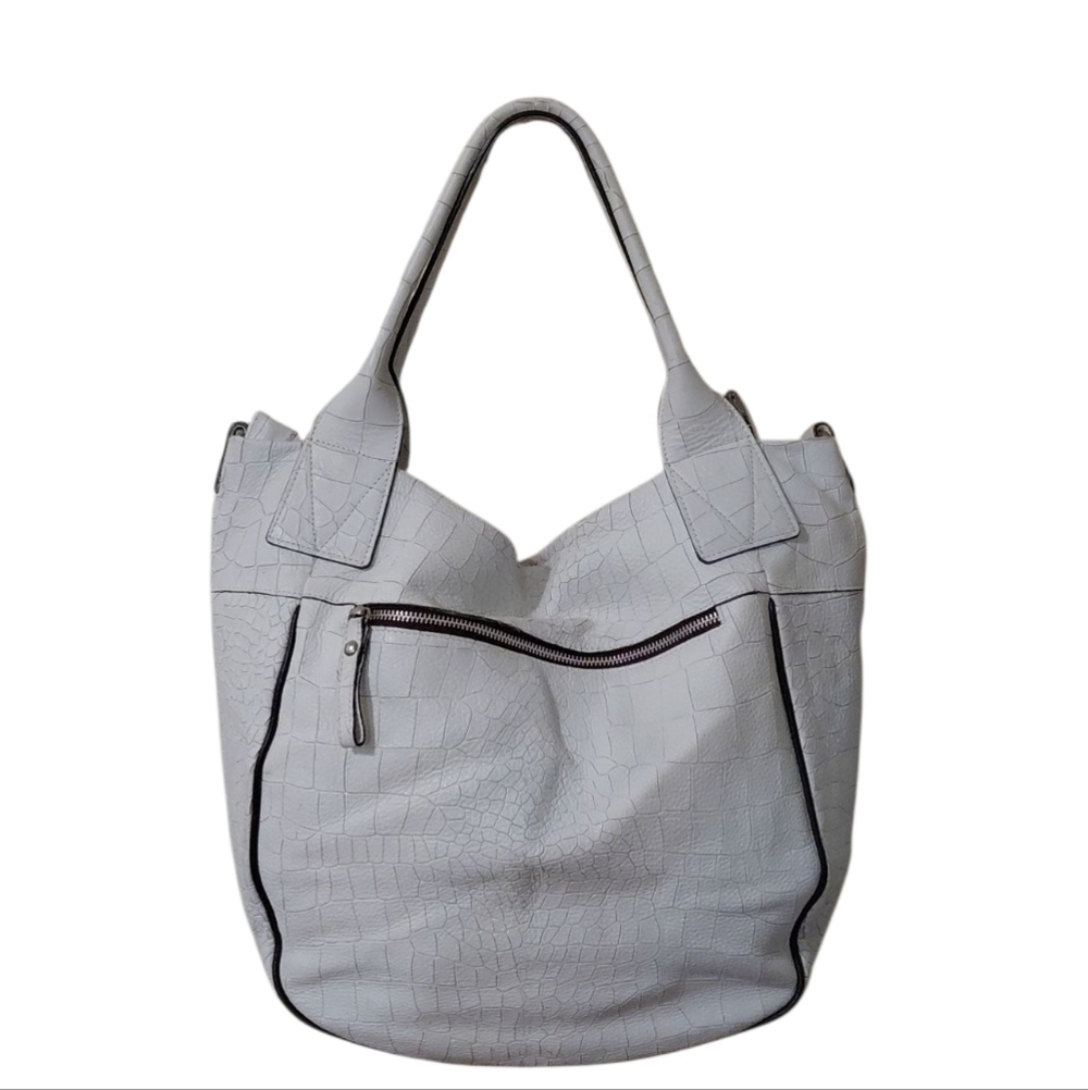 Claudia Firenze Genuine Italian Leather Croc Embossed White Shoulder Bag